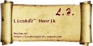 Licskó Henrik névjegykártya
